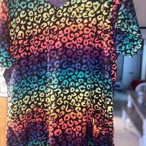 Rainbow Leopard Print Scrub Top